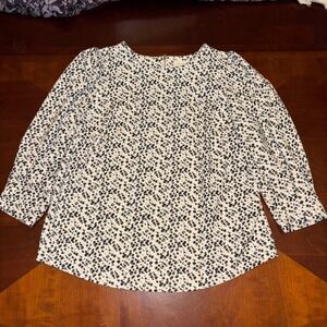 Melloday | Women's Tunic Blouse | Size L | Ivory Black Print 3/4 Sleeve Blouse‎